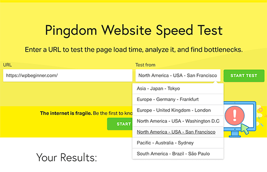 pingdom website speed test