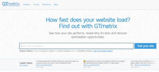 GTmetrix website speed